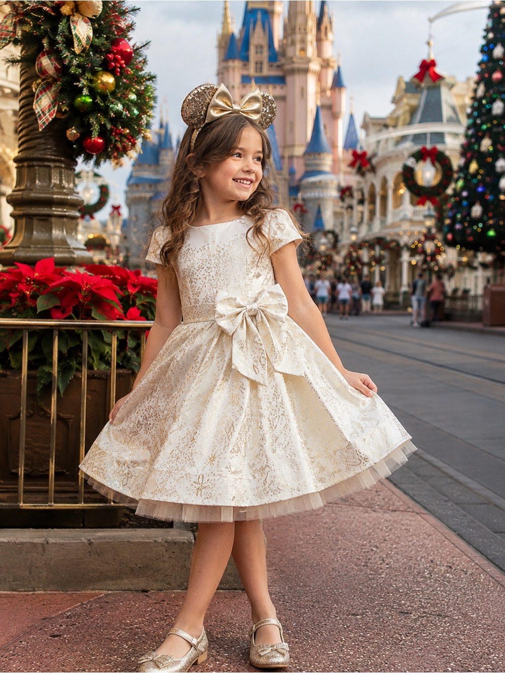 Disney Store Minnie Mouse Gold Holiday Girl Dress